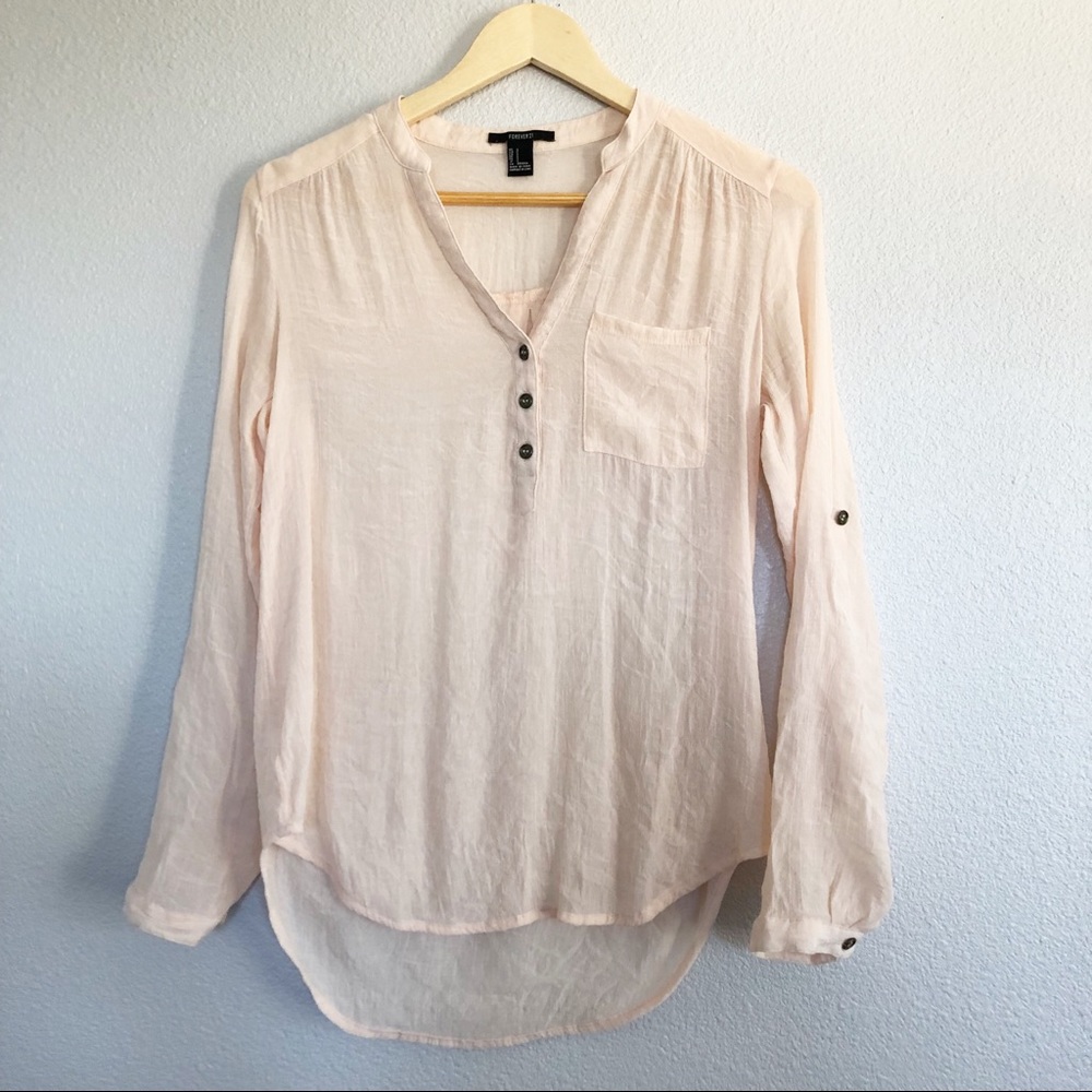 Forever 21 Cream Peach Long Sleeve Top Sz Small